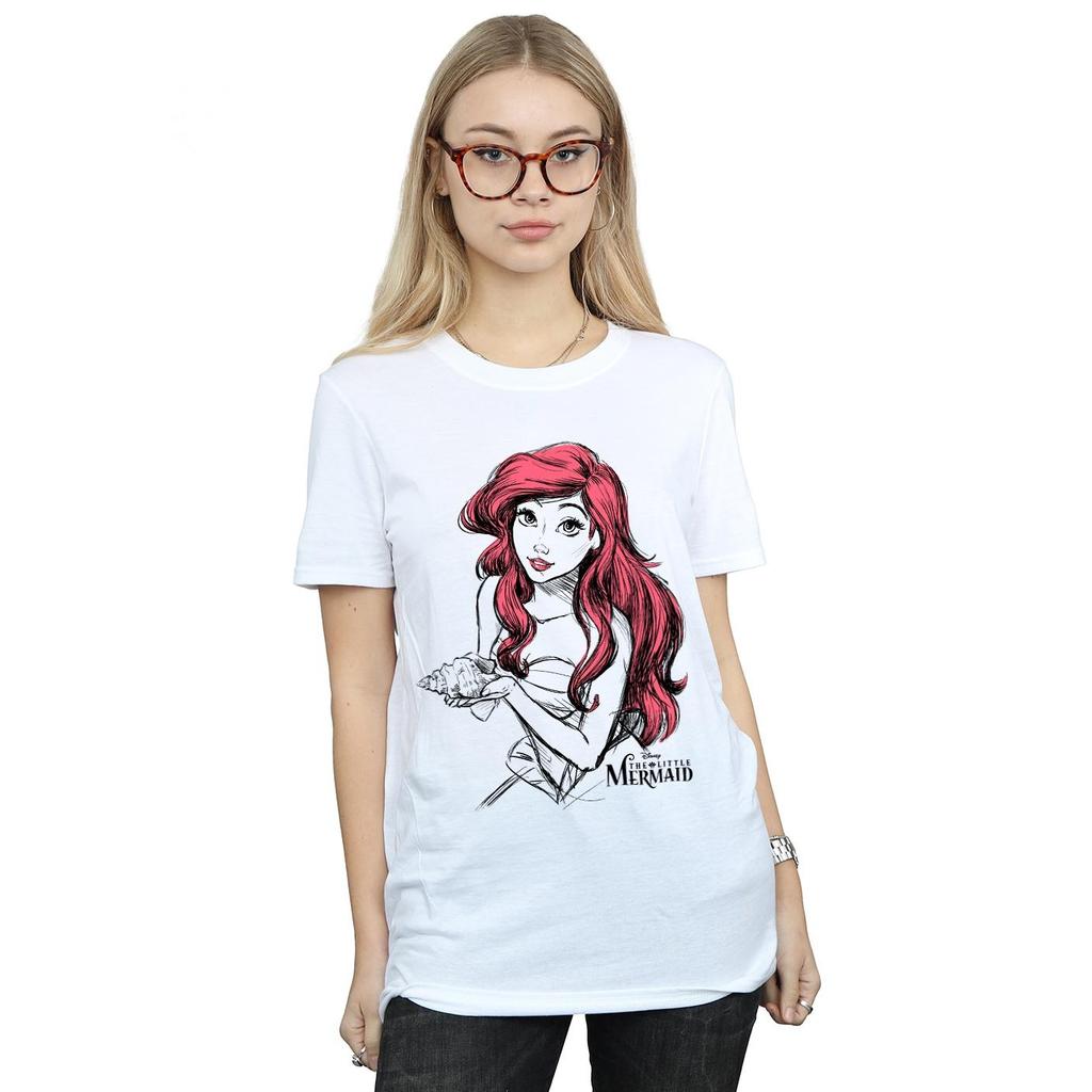 Disney Womens/Ladies Ariel Shell Sketch Cotton Boyfriend T-Shirt