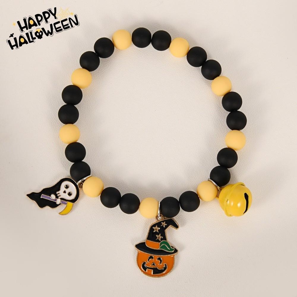 Elastic Halloween Cat Collar Ghost Pendant Kitten Collar Cute Ghost Beaded Necklace  Party Costume