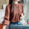 Standing Collar Pleated Long Sleeve Shirt, Women's New Premium Design Sense Inner Bottom Shirt Top