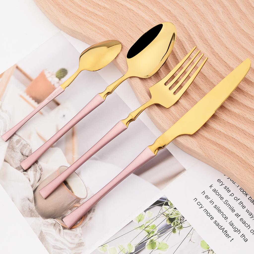 24Pcs Creative Gold Tableware Dinnerware Set Knife Fork Coffee Spoon Cutlery Set Stainless Steel Flatware Western Silverware