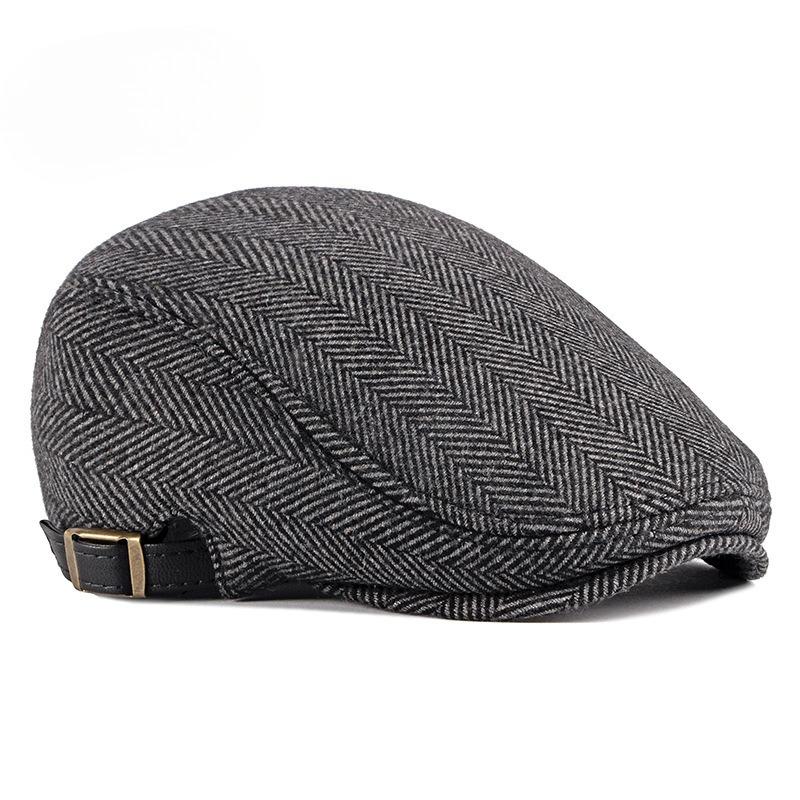 Men's Wool Herringbone Flat Cap British Retro Style Newsboy Hat Autumn Winter Warm Beret Adjustable Cabbie Cap for Men
