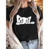 Cute Cat Pattern Printed T-shirt Casual Short Sleeve Round Neck Top Comfortable Daily Fashion Women's Summer Clothing