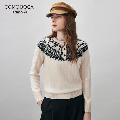 Женский толстый шерстяной свитер Comon Boca с узором Fair Isle и круглым вырезом