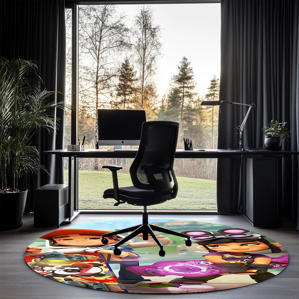 Subway Surfers Printed Round Rug Carpet Chair Rug Area Rug Entryway Doormats,for Office Chair Living Room Bedroom Kitchen Room.