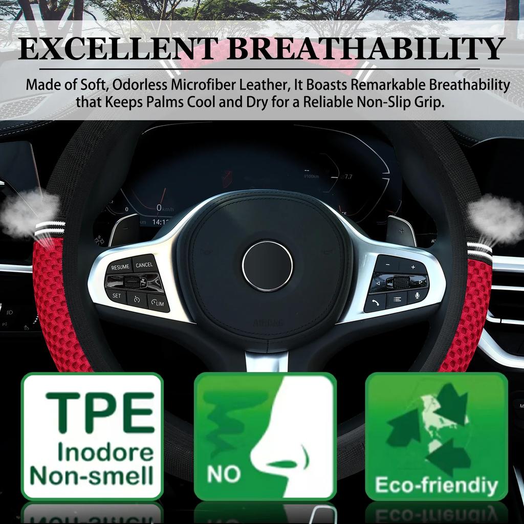 НОВЫЙ чехол на руль автомобиля, сращивание, ледяной шелк, дышащий, нескользящий, без внутреннего кольца, эластичный, эластичный чехол на руль