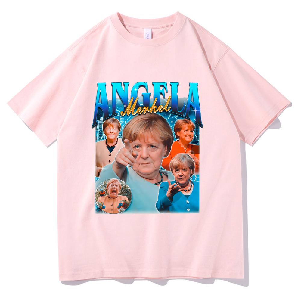 Ангела Меркель 90-е Винтажная Графическая Футболка Унисекс Летняя Повседневная Оверсайз с Коротким Рукавом Футболки Унисекс Мода Мягкий Хлопок Уличная Одежда