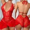 Hot Erotic Lingerie Women Lace Sheer Bra Set Sexy Costumes Teddy Baby Doll Dress Deep V Open Crotch Bodysuit Porn Underwear Set