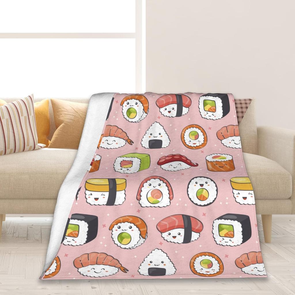 GUOYU Blanket Blanket Japanese Style Cute Pink Sushi Rolls Blankets Warm Lightweight Throw Blanket AllSeason for Couch Bed Man Women Girl
