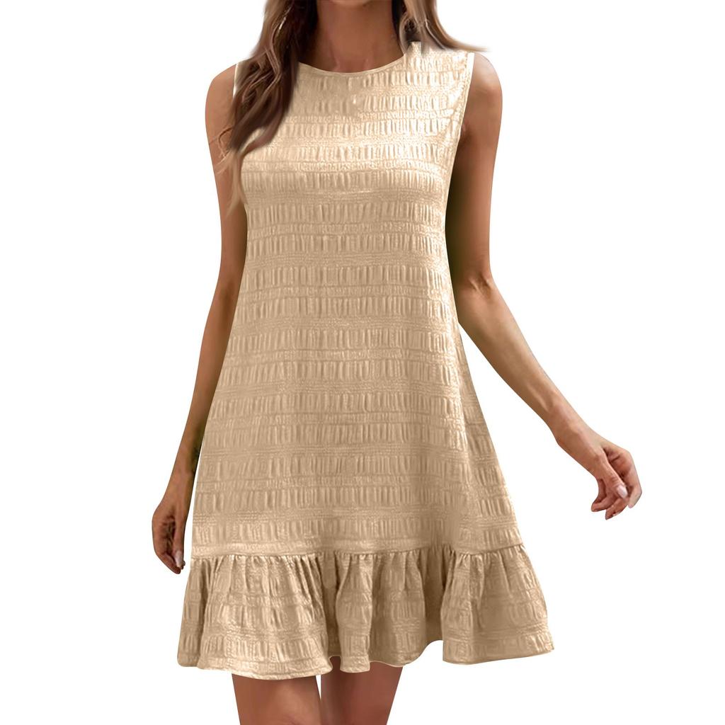 Женские модные свободные универсальные повседневные однотонные платья без рукавов с круглым вырезом