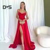 Lady Evening Dress Low-cut Collarless Backless Sleeveless Spaghetti Strap Maxi Dress Slim Fit High Slit Solid Color Satin Banquet Ball Dress