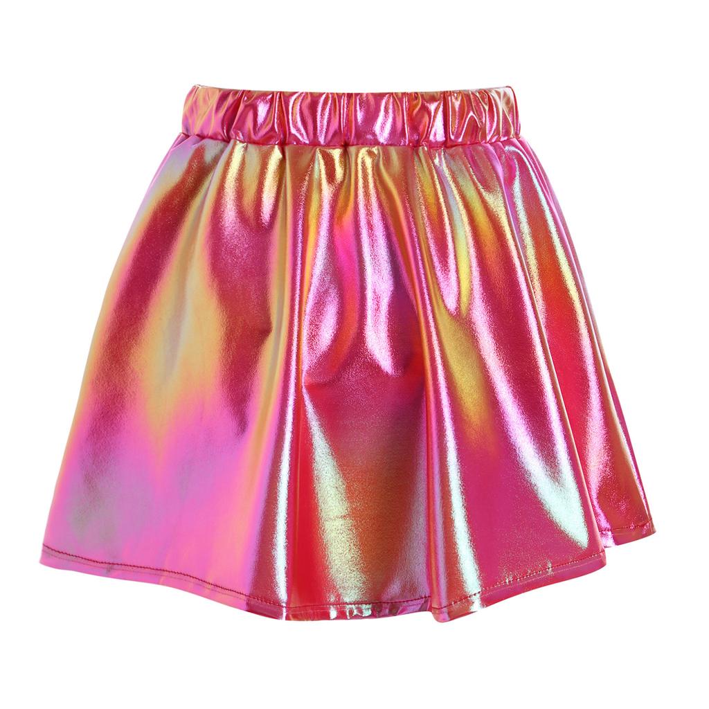 Девочки Металлическая Блестящая Юбка А-силуэта Эластичный Пояс Мини-юбка для Танцев Черлидинга Сценических Выступлений