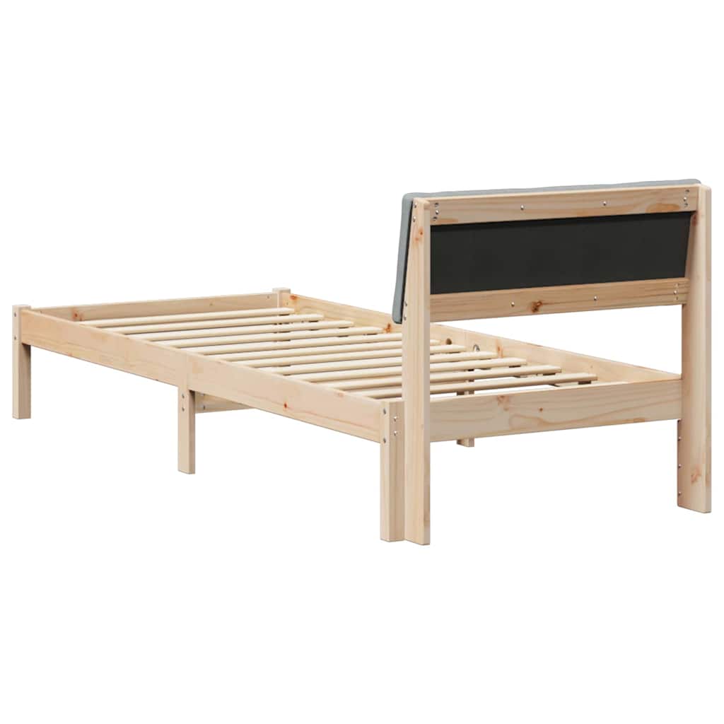 Brown and Light Grey Bed Frame 75 x 190 cm Solid Pine Wood