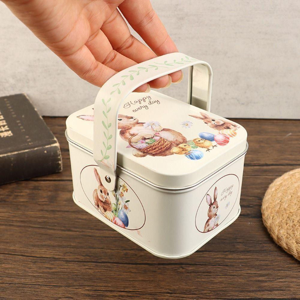 Tinplate Easter Tin Metal Box Easter Supplies Candy Box New Rabbit Storage Box