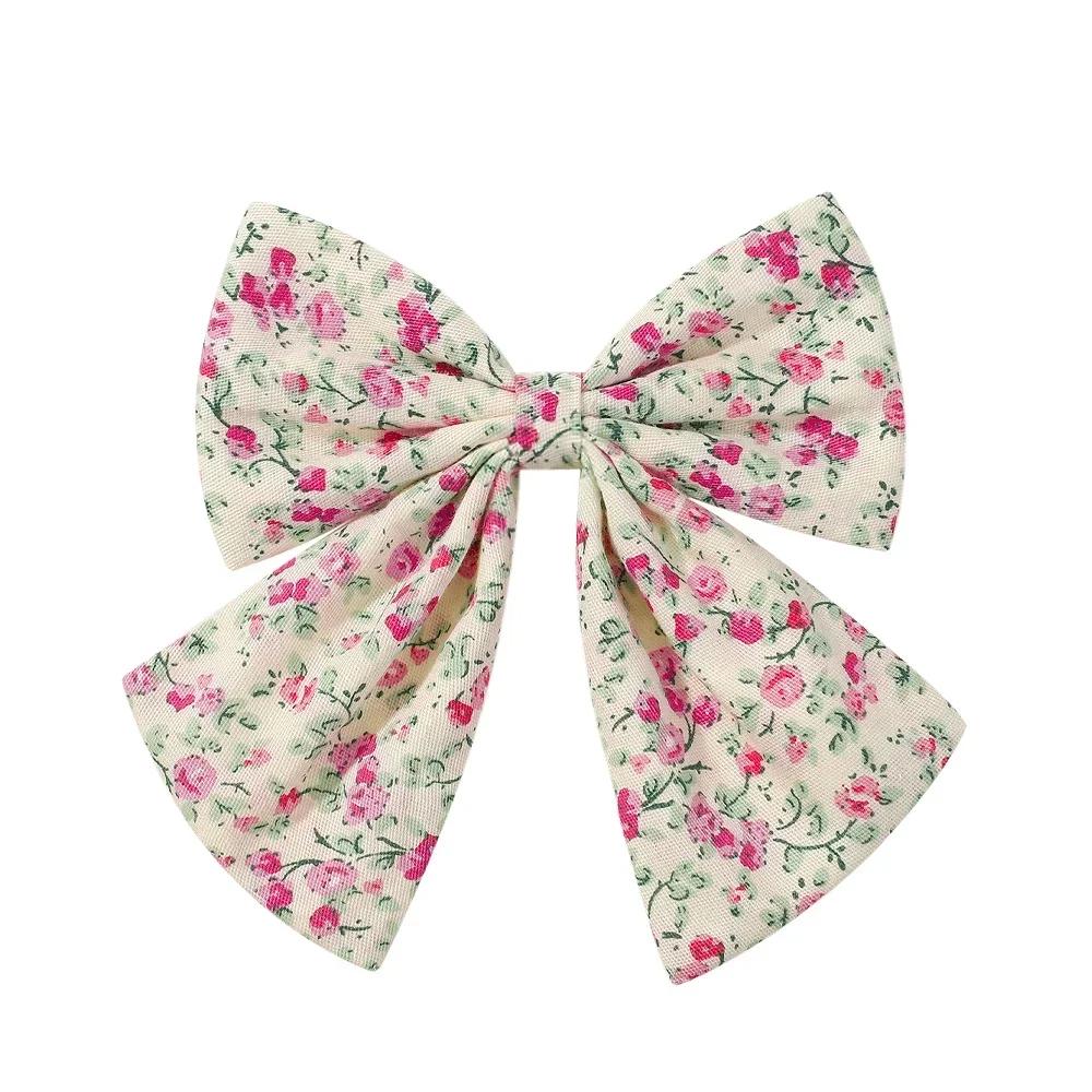 Elegant Floral Cotton Kids Bows Spring Butterfly Hair Clip Print Barrette For Women Girls Sweet Hairpin Accessories