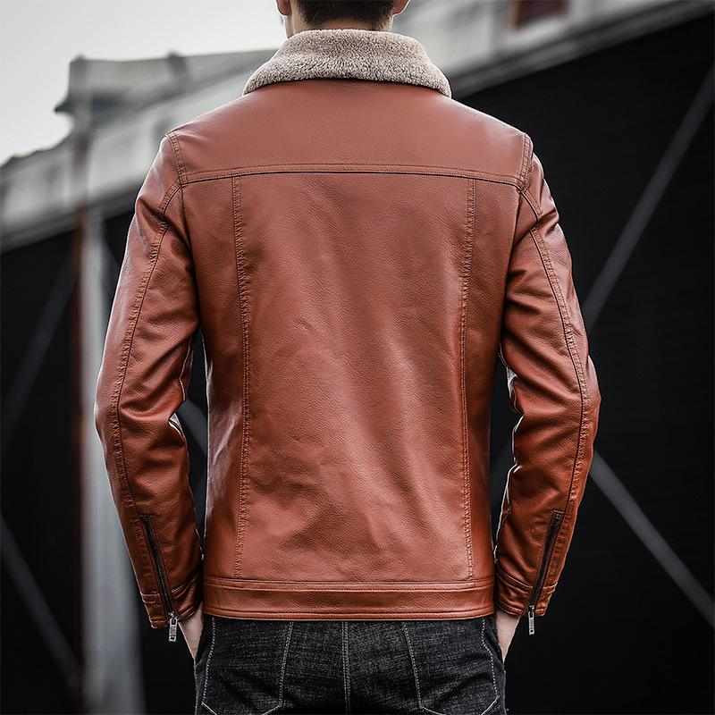 Мотоциклетная кожаная куртка мужская новая весенне-осенняя меховая интегрированная бархатная утолщенная модная красивая кожаная куртка куртка