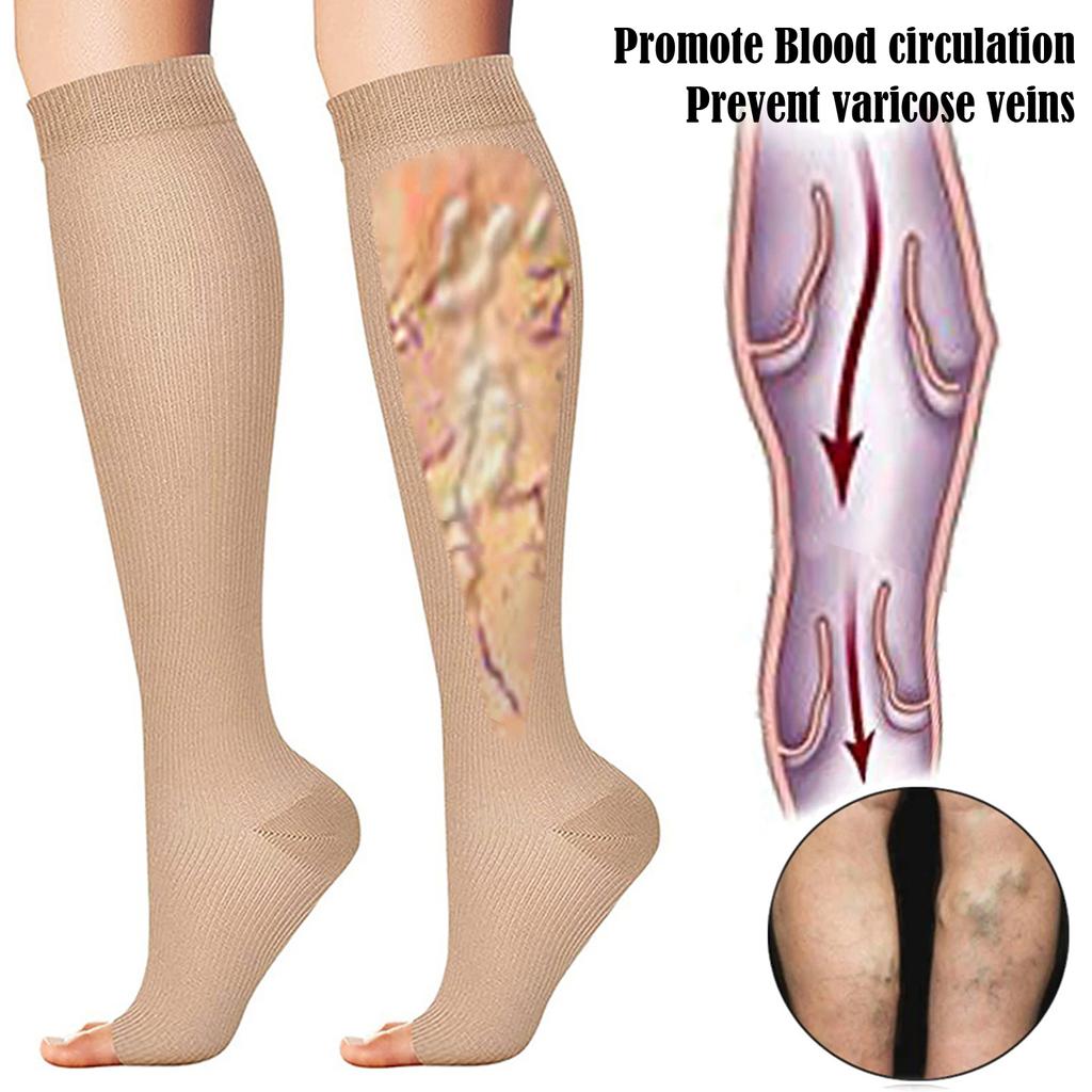 2 пары компрессионных носков до колена шириной 15–20 мм рт. ст. — отлично подходят для поддержки лодыжки и облегчения подошвенного фасциита, чулки с открытым носком для женщин и мужчин