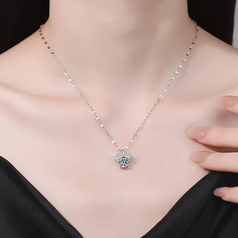 Moissanite Necklace Women 1ct Mickey Princess Pendant Lip Chain Cute Classic Jewelry
