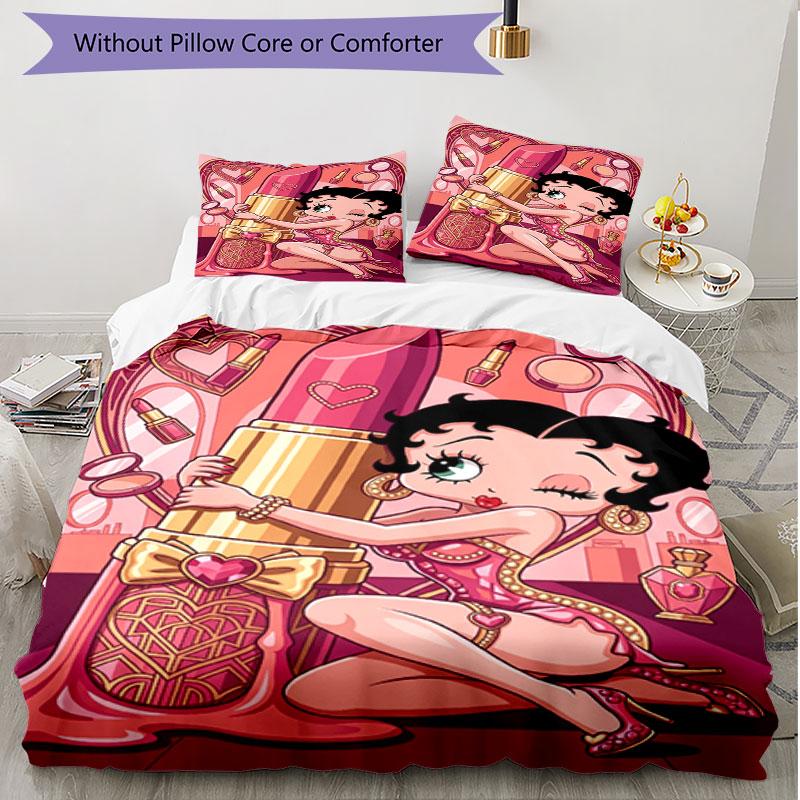3pcs Duvet Cover Set (1*Duvet Cover + 2*Pillowcase, Without Core), Betty Boop Print Soft All‑Season Bedding Set, Home Bedroom Decor Gift