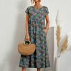 Новое модное свободное повседневное платье с цветочным принтом и коротким рукавом, женское летнее платье с круглым вырезом и принтом в стиле ретро, элегантное женское платье для отпуска больших размеров 26316