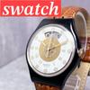 Б/у Swatch Автоматические Швейцарские Задняя крышка-скелетон Кожаный Золотой x Белый циферблат Винтажные