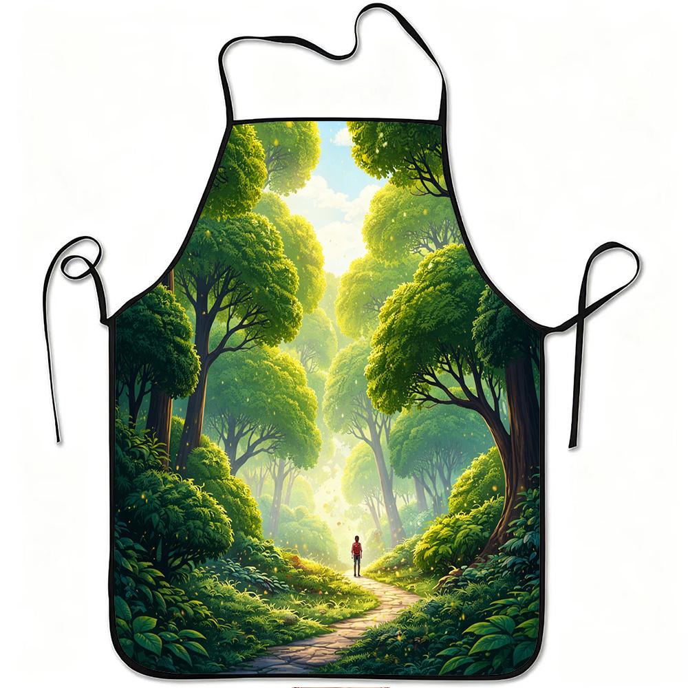 1pc Forest Path Nature Landscape Print Apron, Durable And Easy to Clean, Adjustable Waistband, Polyester Material, for Kitchen Cooking, Gardening, Orc