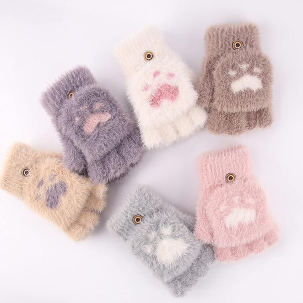 Mink Gloves Cat Claw Winter Warm Wool Soft Touchscreen Gloves Flap Cover Women Men Fingerless Flip Gloves Knitted Mittens Glove