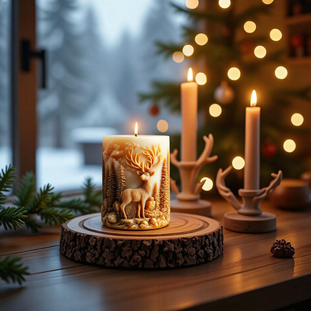 Силиконовая форма для цилиндрической свечи в виде лесного лося, форма для рождественской свечи в виде оленя и кедра, форма для ароматерапевтической гипсовой свечи ручной работы.