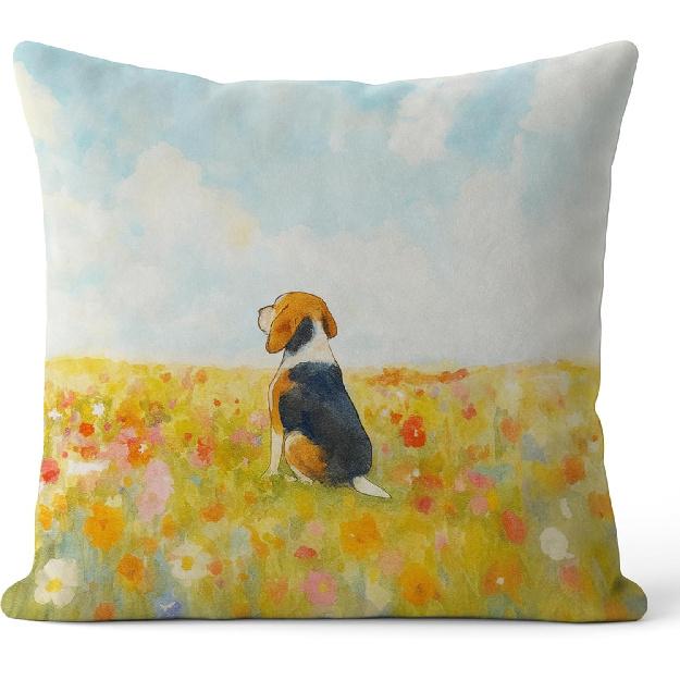 Floral Beagle Pillow Covers 18x18, Beagle Mom Lover Gifts for Women, Watercolor Wildflower Field Dog Decorative Throw Pillow Covers for Home Living