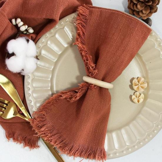 Boho Linen Napkin 18 Inch Washable Fringed Fabric Napkin Rustic Farmhouse Napkin for Dining Table Home Wedding Bridal