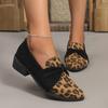 Leopard Print Med Heels Pumps Women Fashion Bowknot Square Heel Party Shoes Woman Slip-On Pointed Toe Faux Suede Loafers Shoes