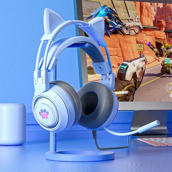 SY-G25 Wired Headphone RGB Lighting Omni-directional Mic Over-Ear Computer Headphone with Cute Cat Ear for E-sport