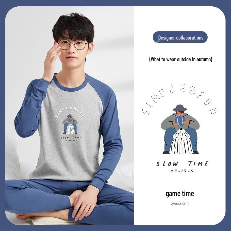 Комплект термобелья для подростков: Чистый хлопок, Тонкий стиль для учеников средней и старшей школы - Теплая хлопковая фланель