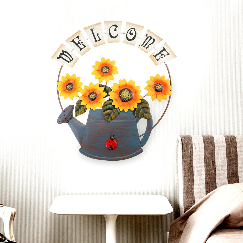 Office Decor Pendant Garland Welcome Sign for Front Door Wreath Signs Iron Plant