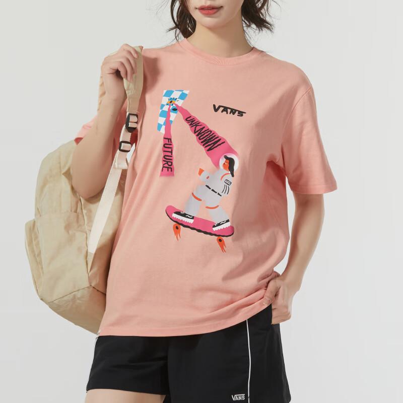 Vans X Nichinichi Collaboration Графический принт Бег Спортивная футболка с коротким рукавом Американская винтажная женская футболка розового цвета VN0A5H4RZEE