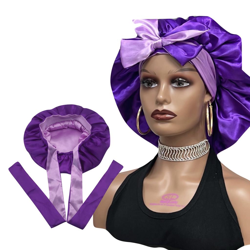 High Quality Personalized LOGO Hair Bonnets with Satin Head Wraps Custom Silk Sleep Tie Bonnet