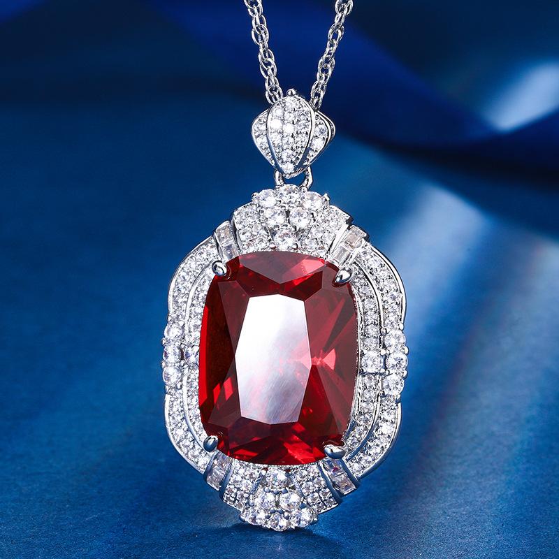 Jewelry Copper Bottom Gold-Plated Simulation Corundum Fat Rectangular Temperament Light Luxury Pendant 15 * 20