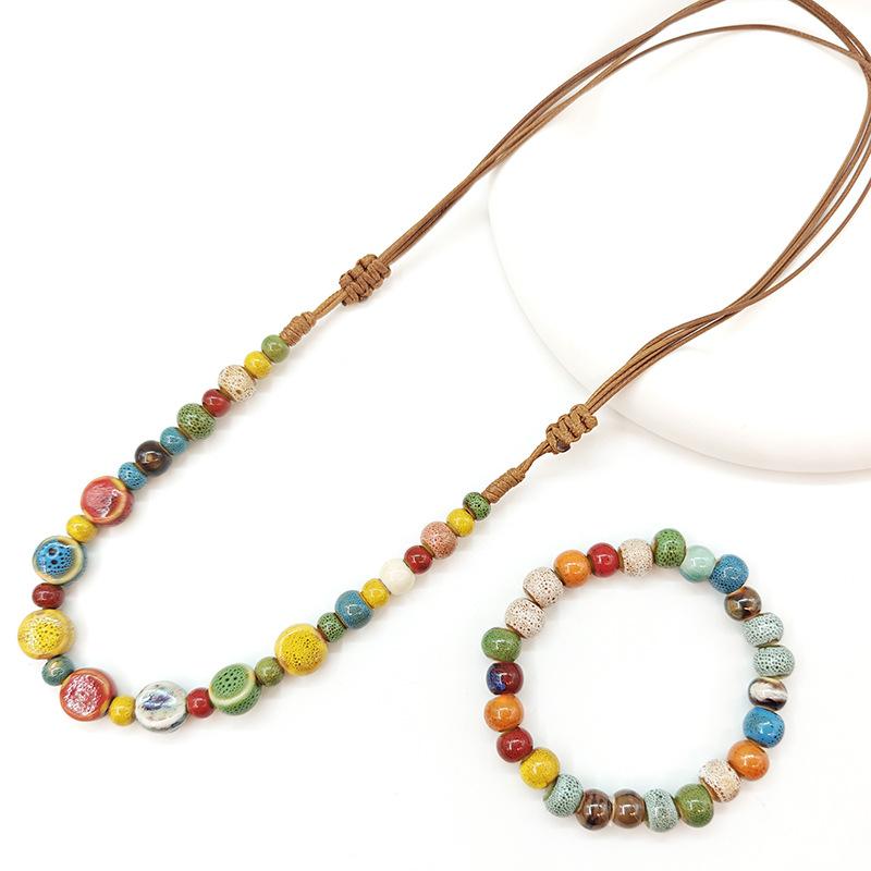 Минималистичный ретро-этнический стиль, высококачественное керамическое ожерелье, красочный комплект браслетов, регулируемое ожерелье ручной работы из плетения из бисера