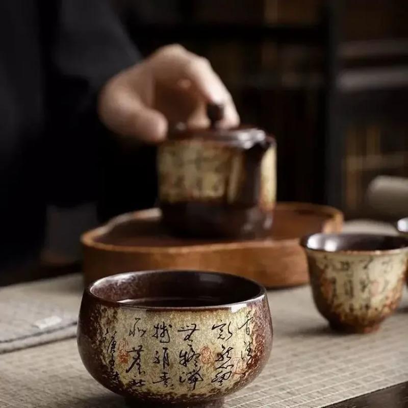 Винтажная керамическая чашка для чая, обожженная на дровах - Большая чаша для чая Дзен ручной работы для чайной церемонии, личного использования и подарков