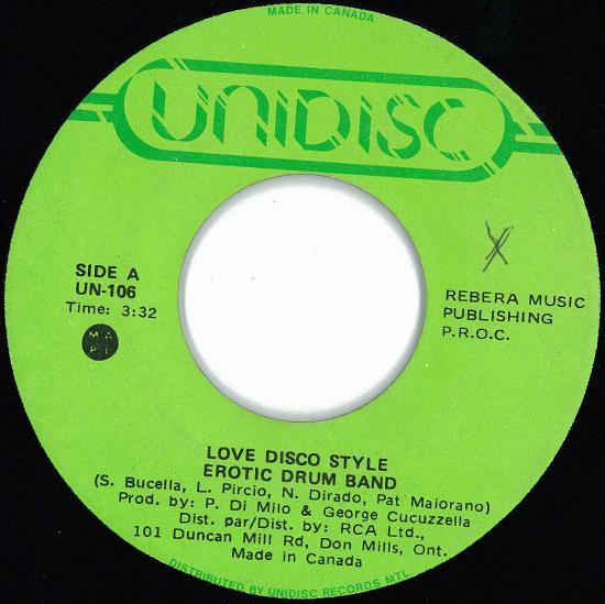 7inch Record EROTIC DRUM BAND - Love Disco Style UN106 Unidisc 1978 Canada Soul/Funk Used