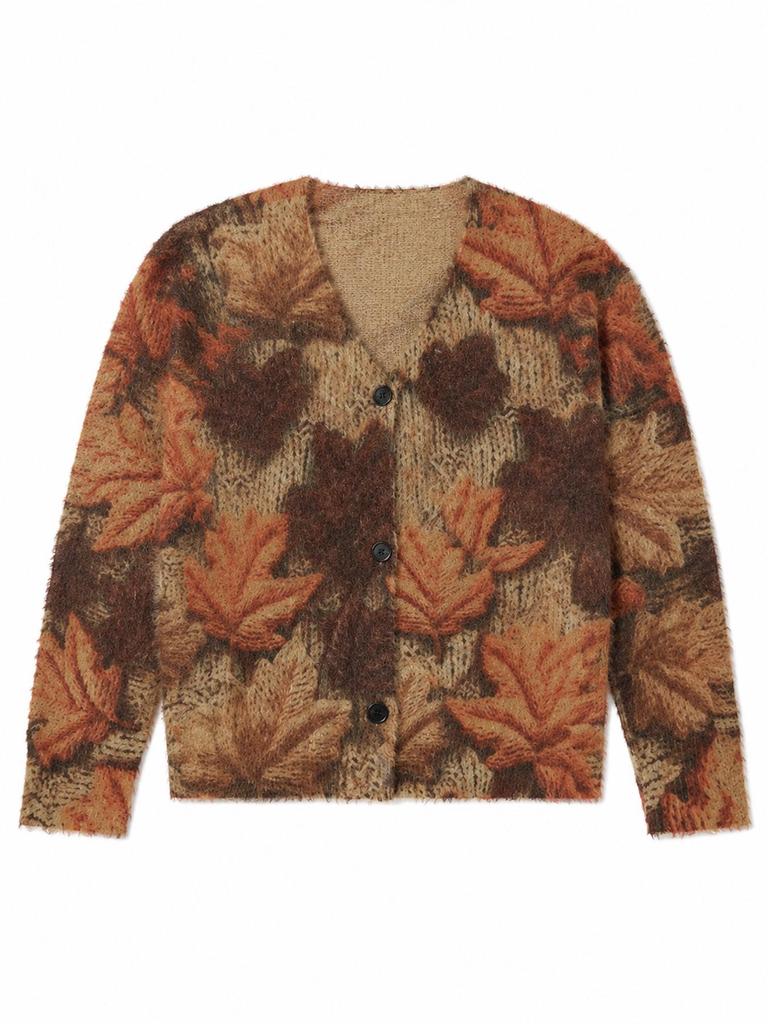 European & American Style Women's Faux Mink Velvet Maple Leaf Cardigan - Autumn Knit Top for Outings (2026)