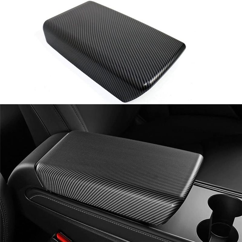 DTC2 Center Armrest Box Cover Trim for Tesla Model 3 2017- Model Y - Interior Accessories, ABS Carbon Fiber