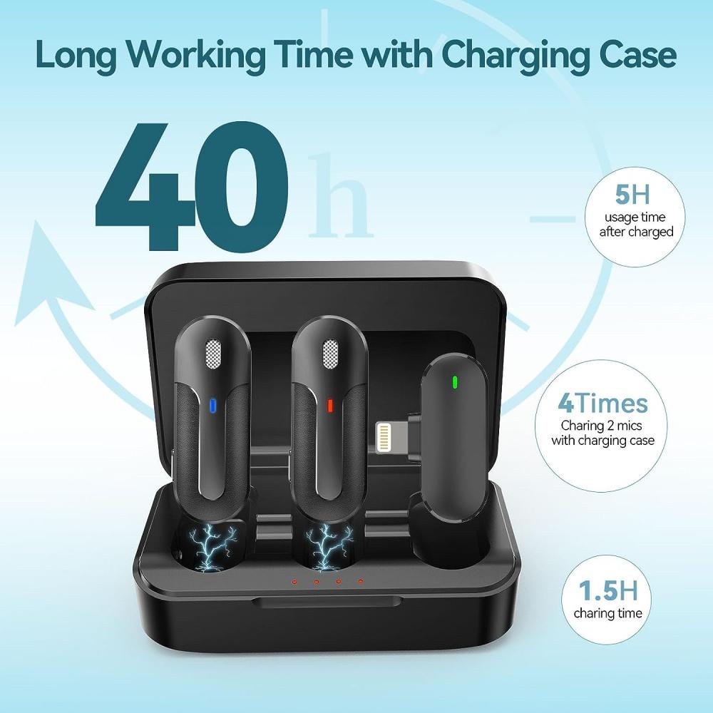 Wireless Lavalier Microphones ,2 Pack 2.4G Clip On Lapel Mini Mic with Noise Cancellation for Video Recording,Interview,Vlog,Live Streaming