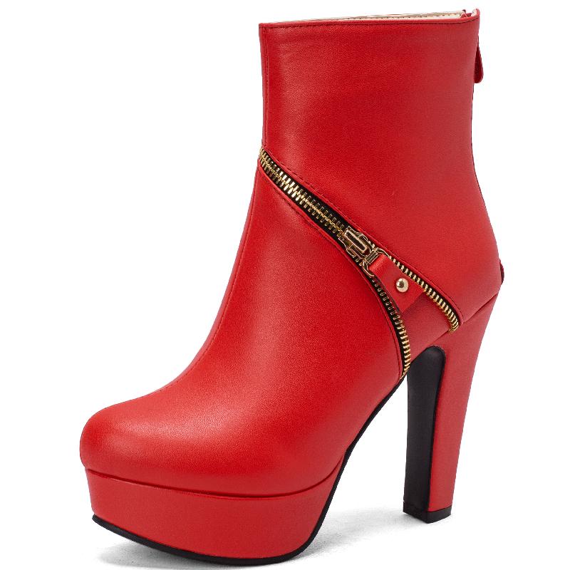 Модные короткие сапоги на молнии, женские ботильоны на платформе, черные, красные, желтые, белые, на каблуке, туфли для вечеринки, женские, большой размер 50