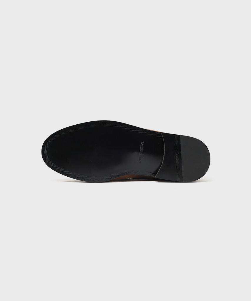 Firenze Atelier [Red Sole] Shirring Detail Standard Penny Loafer 4080 [Mid Brown Suede]