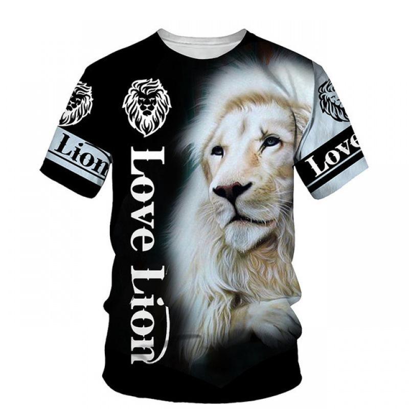 Summer Round Neck 3D Lion Print Top Fashionable Casual Short Sleeved Men's T-shirts