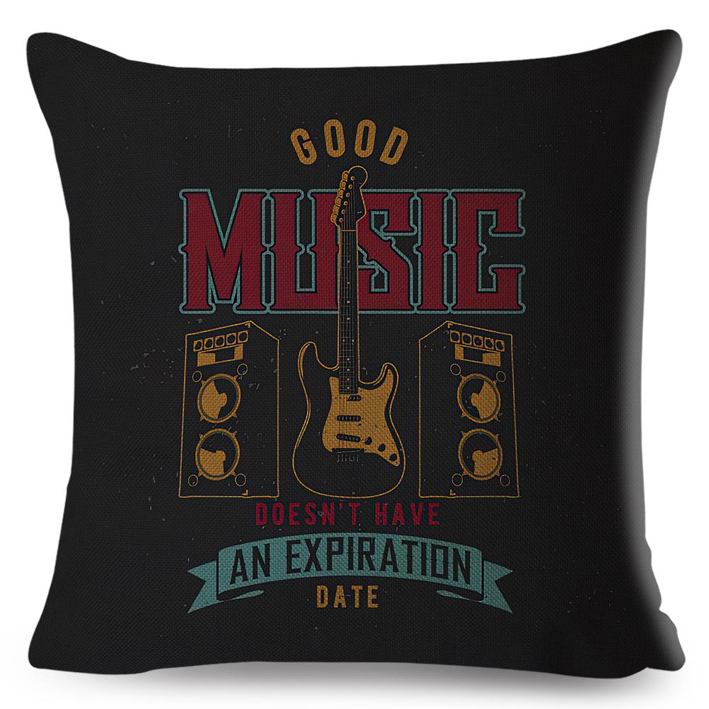 Retro Microphone Guitar Design Cushion Cover Double Sided Soft Polyester Home Decor Pillow Case