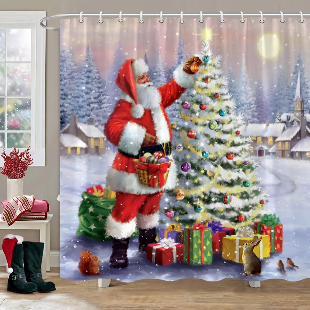 Рождественская занавеска для душа для ванной комнаты, деревенская рождественская занавеска для душа в деревенском доме, винтажная рождественская занавеска для душа для гостиной