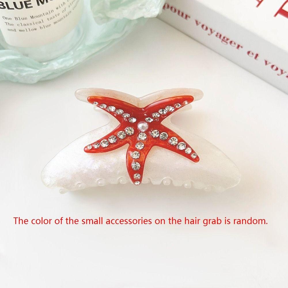 Starfish Ocean Shell  Hair Grab Hair Clip Acrylic Shark Clip Cute Rhinestone  Hair Claw  Girls