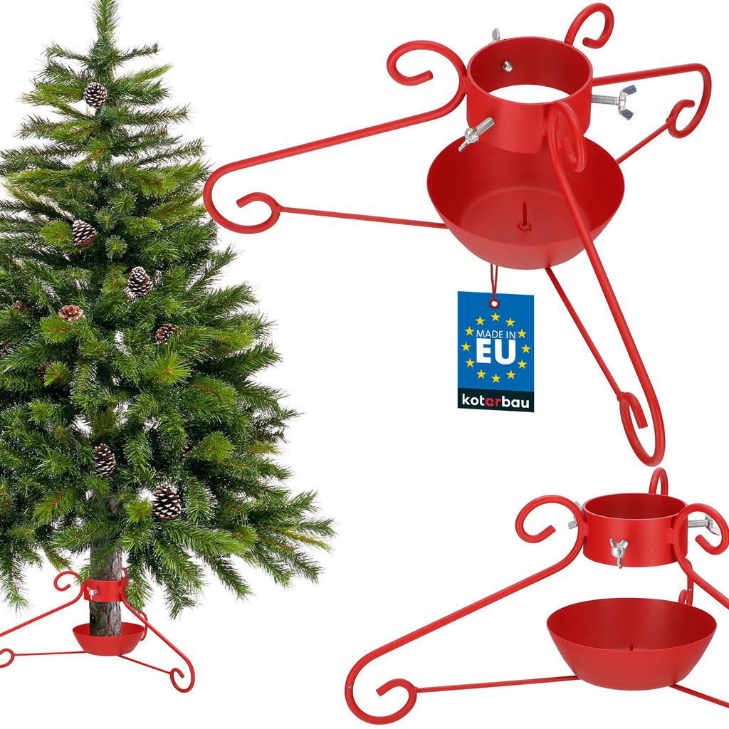 KOTARBAU® Metal Christmas Tree Stand with Water Container, Wrapped, Decorative, Red, 52 x 23 cm