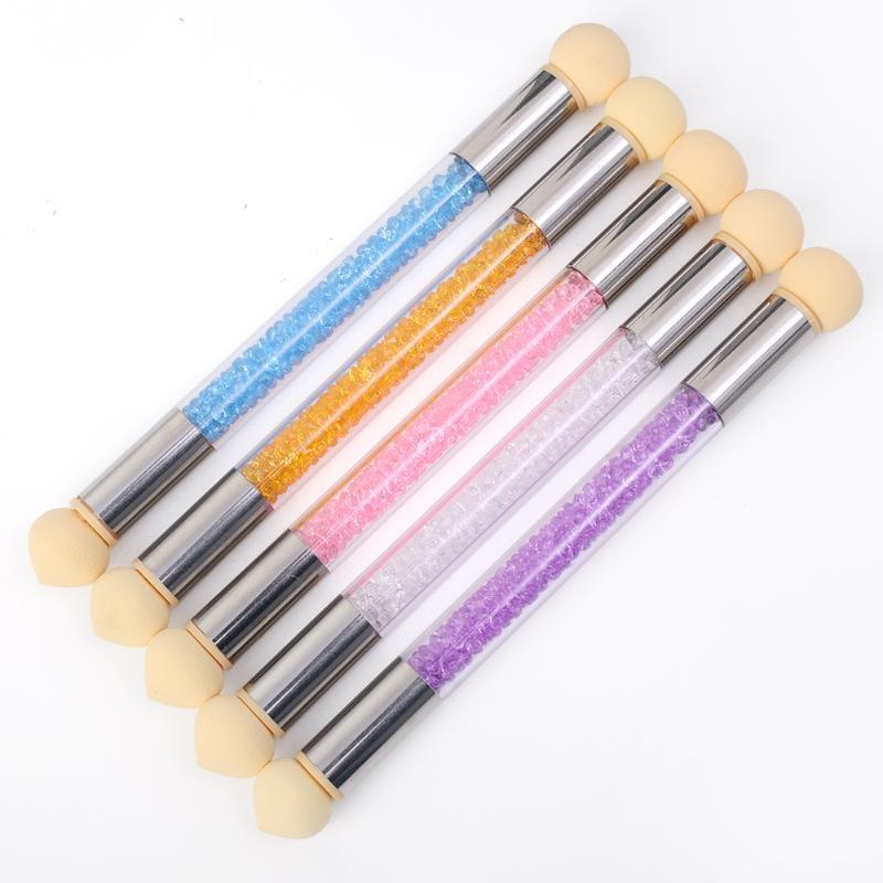 Кисть для дизайна ногтей, двусторонняя губка, ручка, ручка для маникюра, инструменты